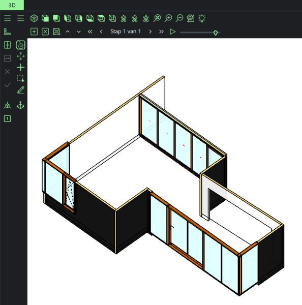 3D technische uitwerking van houten schrijnwerk in WiDooCa bij Devos BV